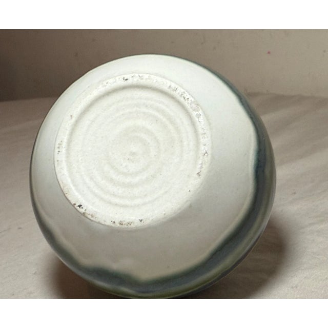 Japanese Vintage Otagiri Japan Green Striped Glazed Bulbous Weed Pot Pottery Vase For Sale - Image 3 of 8