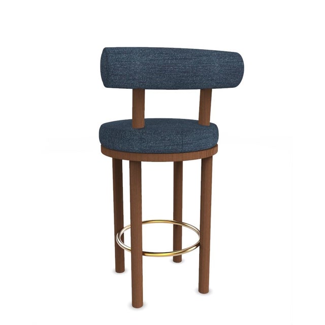 Collector Modern Moca Bar Chair in Tricot Dark Seafoam Fabric and Smoked Oak by Studio Rig For Sale - Image 4 of 6