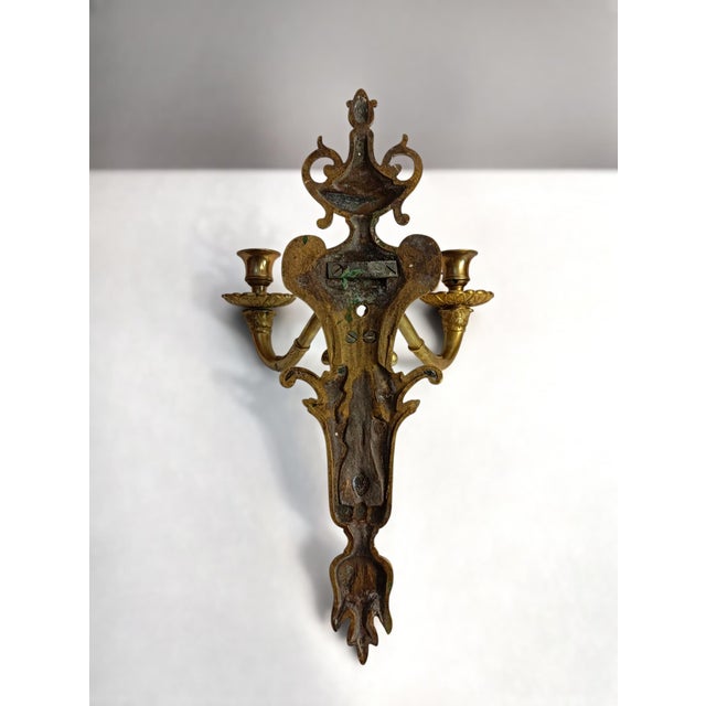 Antique Louis XVI Neo-Classical French Bronze Wall Sconces, 1900s, Set of 2 For Sale - Image 9 of 13