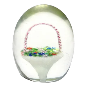 Murano Fratelli Toso Vintage Mosaic Wild Flowers in White Basket Italian Art Glass Paperweight