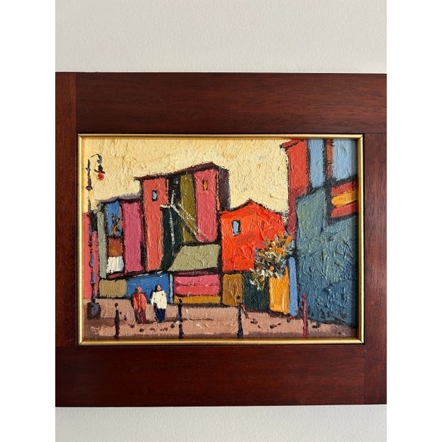 Abstract Vintage Oil Painting Abstract Street View With Bright Colors by Rodolfo Jara For Sale - Image 3 of 6