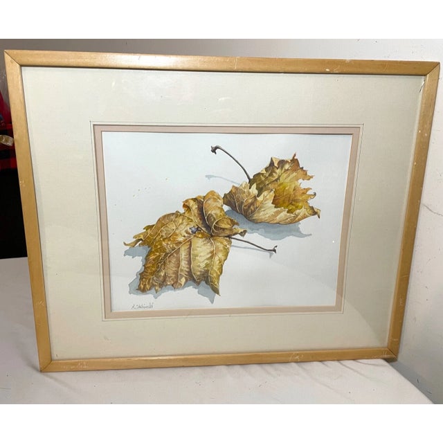 Realism Original Signed R. Skibinski Realistic Fall Leaves Watercolor Painting Realism For Sale - Image 3 of 9