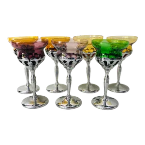 1940s Art Deco Farberware Morgantown Chrome Wine Cordial Cocktail Glasses - Set of 7