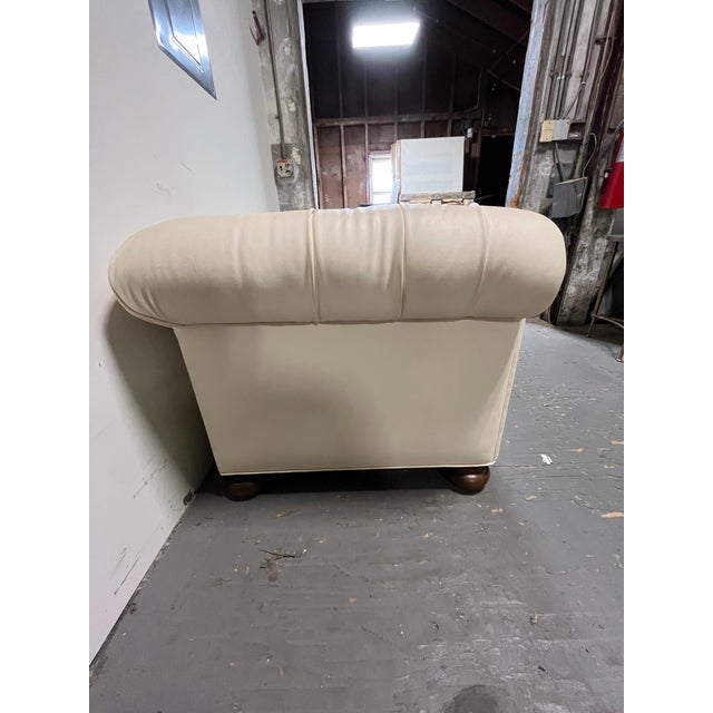 1970s Vintage English Chesterfield Tufted Ivory Leatherette Loveseat Settee For Sale - Image 5 of 9