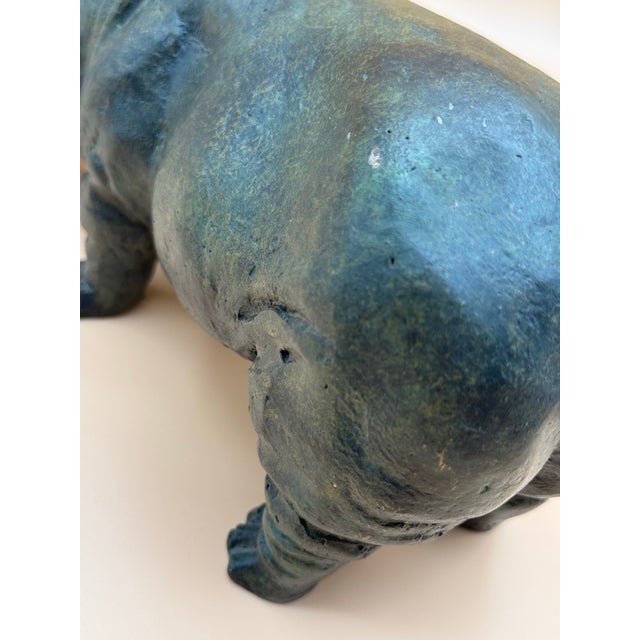 Metal Late 20th Century Solid Cast Iron Hippopotamus Sculpture With Green Patinated For Sale - Image 7 of 11