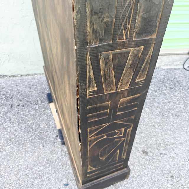 Brown Vintage Wooden Hand Carved Tribal Apothecary Dresser For Sale - Image 8 of 9