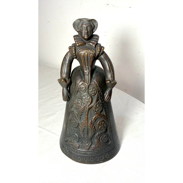 19th Century Antique 1800's Victorian Solid Heavy Bronze Elizabethan Lady Bell Boot Clapper For Sale - Image 5 of 14