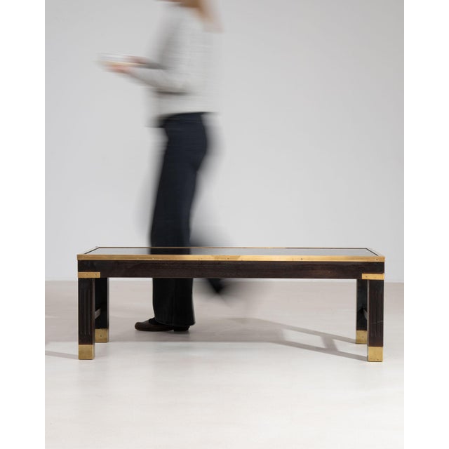 1960s Wood & Brass Coffee Table With Glass Covered Relief Of Galloping Horses For Sale - Image 4 of 8
