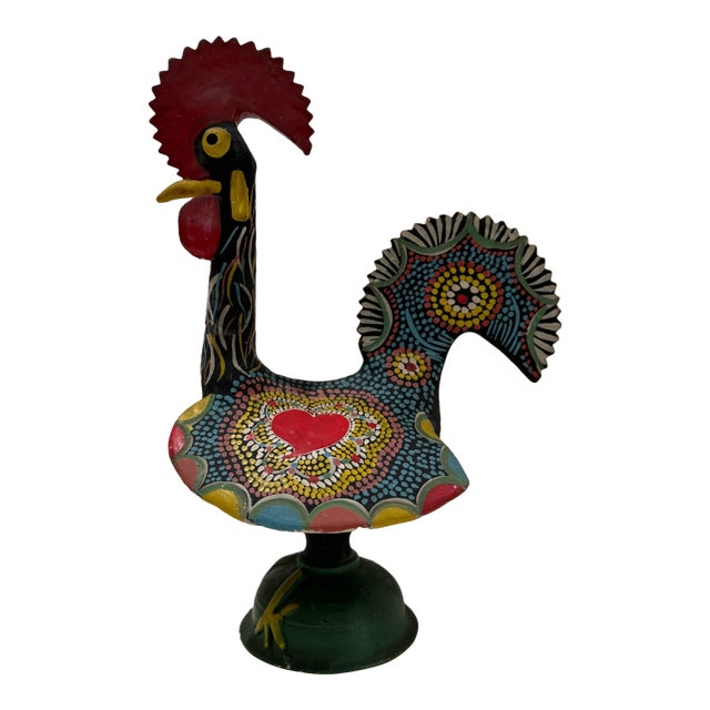 Vintage Portuguese Hand-Painted Ceramic Rooster of Barcelos Folk Art Sculpture – 14.5” Tall For Sale
