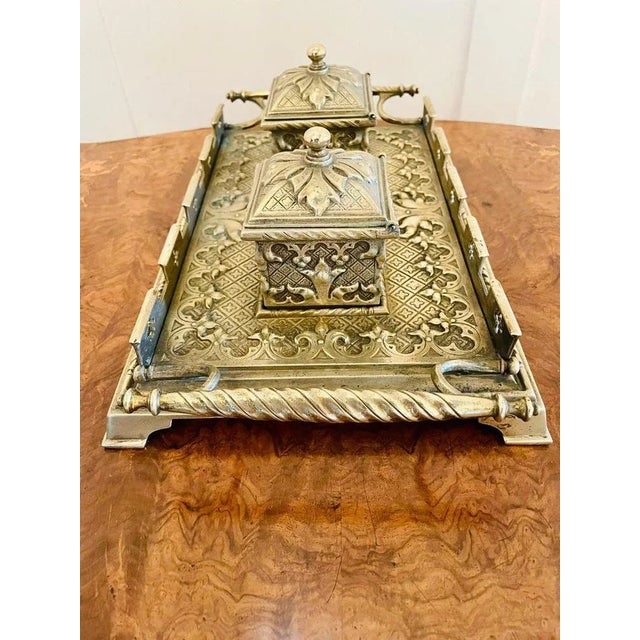 Antique Victorian Brass Desk Set For Sale - Image 8 of 11