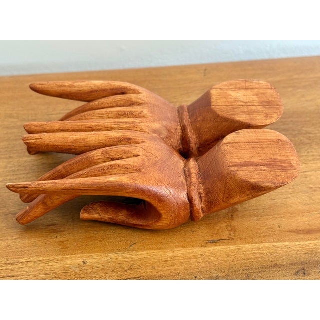 Vintage Carved Wooden Human Hands Business Card Holder For Sale - Image 10 of 12