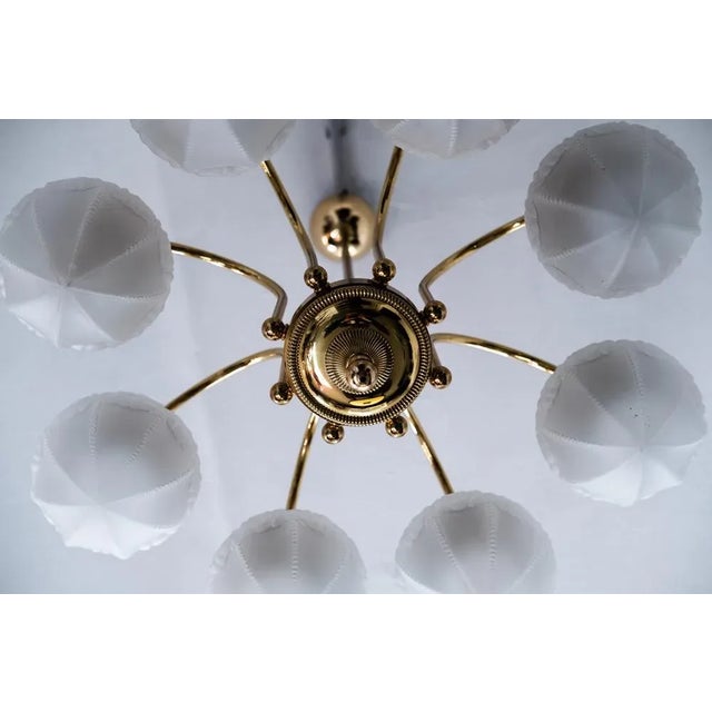 8-Flame Brass Ceiling Lamp in Art Nouveau Style For Sale - Image 6 of 7