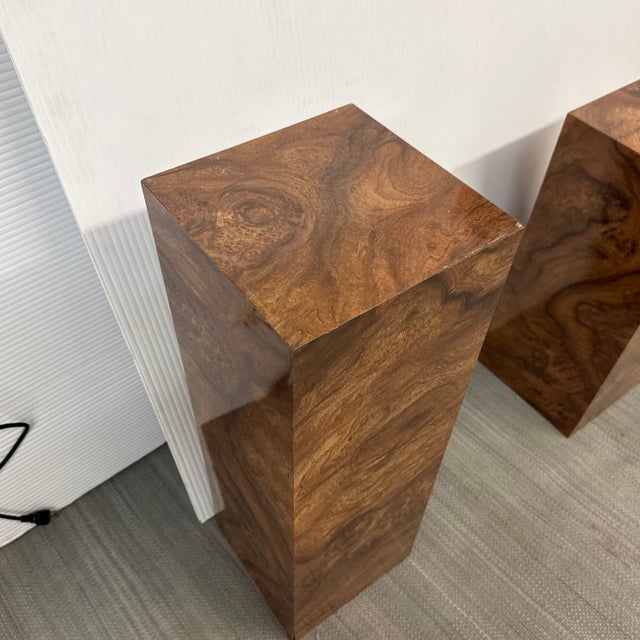 Brown Burl Wood Veneer Pedestals, Set of Three For Sale - Image 8 of 18