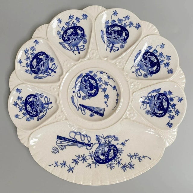 Ceramic 19th Century English Minton Bombay Flow Blue Oyster Plate For Sale - Image 7 of 8