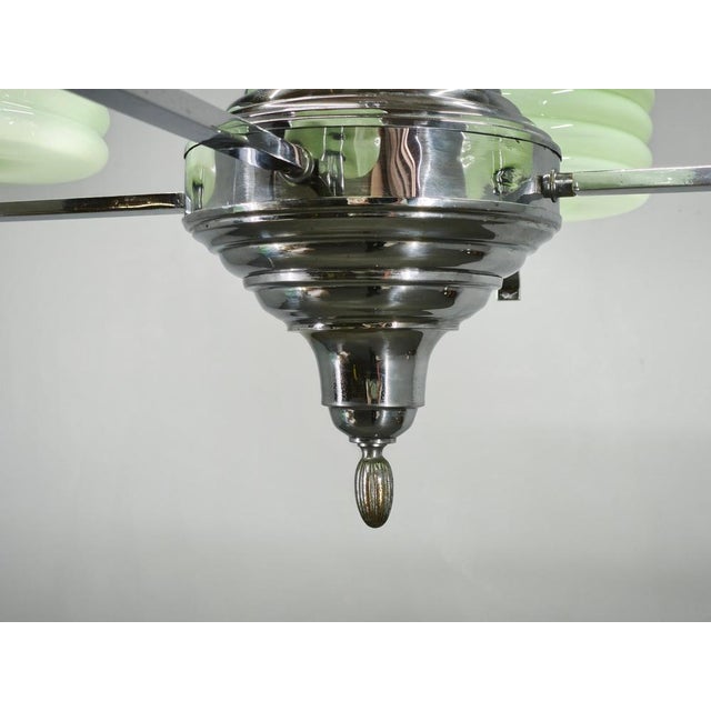 Art Deco Green Opaline Glass Chandelier, Former Czechoslovakia, 1930s For Sale - Image 8 of 14