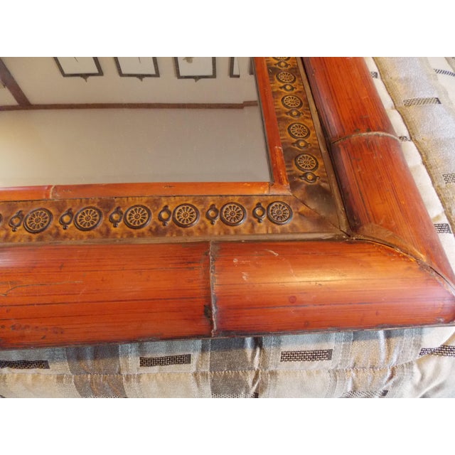 Late 19th Century Late 20th Century Natural Bamboo Wood Beveled Hanging Wall Mirror For Sale - Image 5 of 7