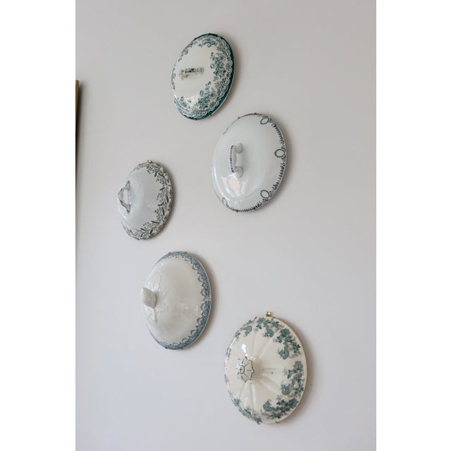 Wall Composition of Soup Tureen Lids in Green Earthenware, 1950s, Set of 5 For Sale - Image 4 of 7