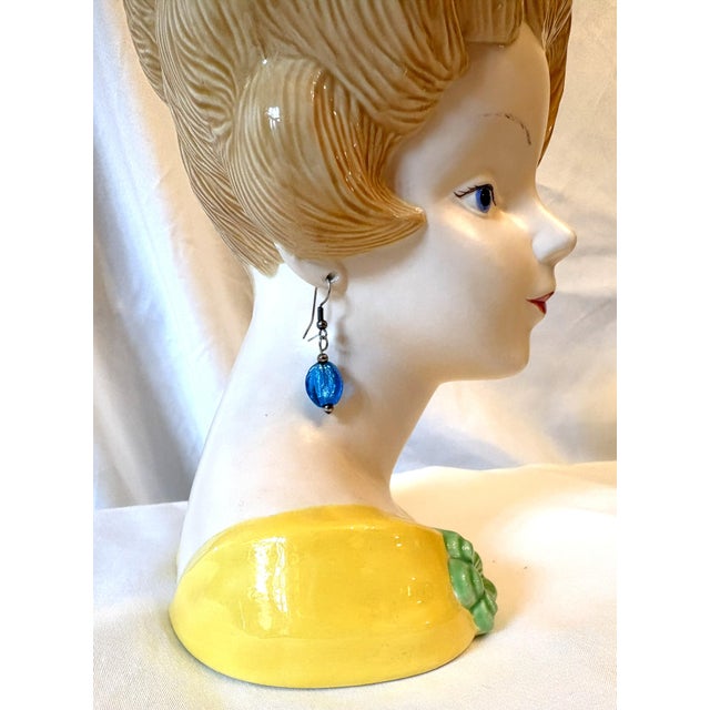 Ceramic 1970's Vintage Mid Century Ceramic Lady Head Vase With Dangle Earrings For Sale - Image 7 of 14
