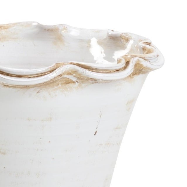 White glazed, fluted, tuscan planter handmade in impruneta, italy 11.3h x 6.5w x 6.5d