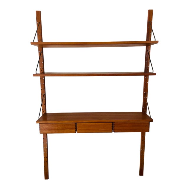 Vintage 1960s Danish Modern Teak Wood Omnibus Wall Shelving Unit by Sven Ellekaer For Sale