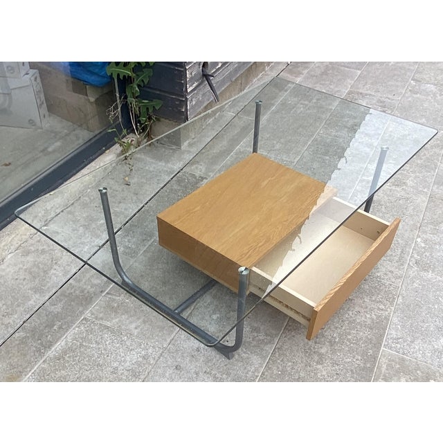 Tubular Glass and Wood Coffee Table with Drawer from Ikea, 1990s For Sale - Image 3 of 18
