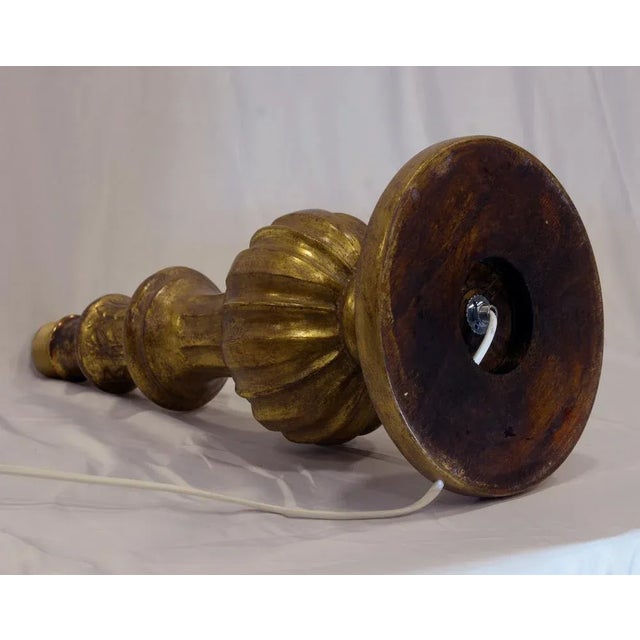 Bedside Lamp with Fabric Lampshade made of wood with golden decorations. Working and electrified with E27 socket (bulbs...