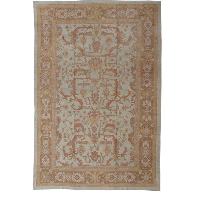 Large Turkish Oushak Rug With Silver, Brown, Soft Red, Yellow 13' X 19'6 For Sale
