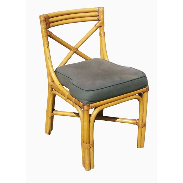 1950s Restored Mid-Century Rattan Table With Chairs Dining Set of 5 For Sale - Image 4 of 7