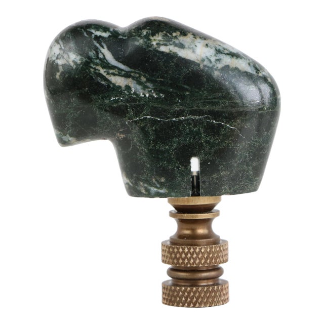 Carved Stone Buffalo Lamp Finial on Bronze Hardware For Sale