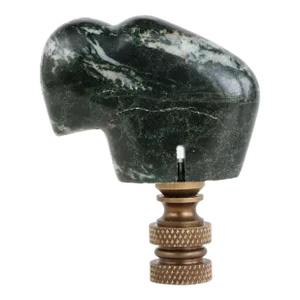 Carved Stone Buffalo Lamp Finial on Bronze Hardware