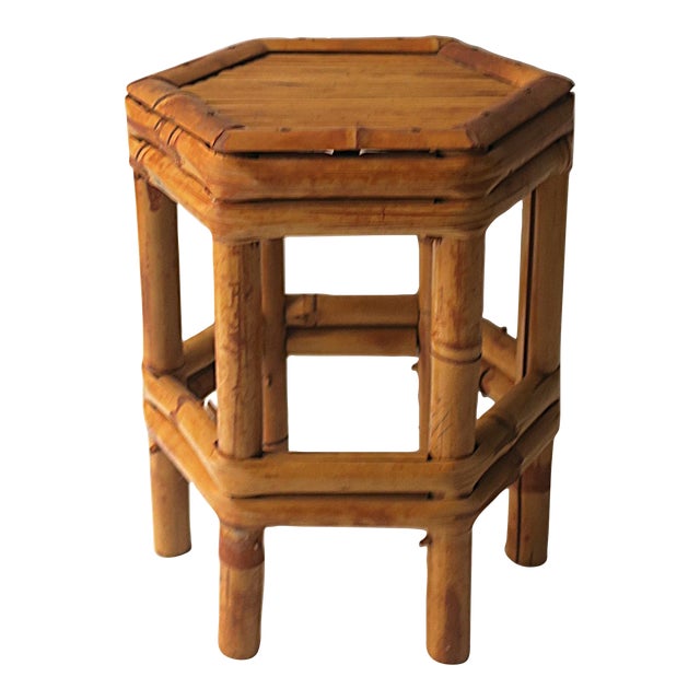 Wicker Bamboo Pedestal Plant or Drink Stand For Sale
