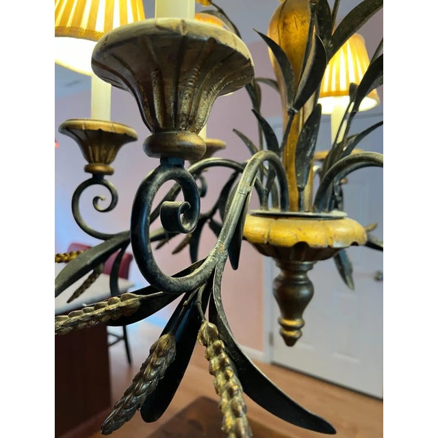 Brass Vintage Regency Tole Wheat Sheaf Chandelier in the Style of Currey and Company For Sale - Image 8 of 11