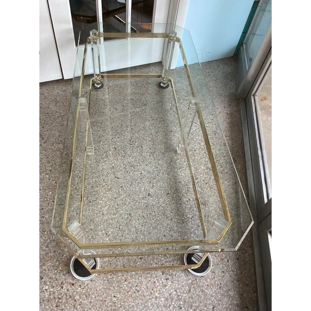 1970s 1970s Brass and Lucite Rectangular Cocktail Table Styled After Charles Hollis Jones For Sale - Image 5 of 8