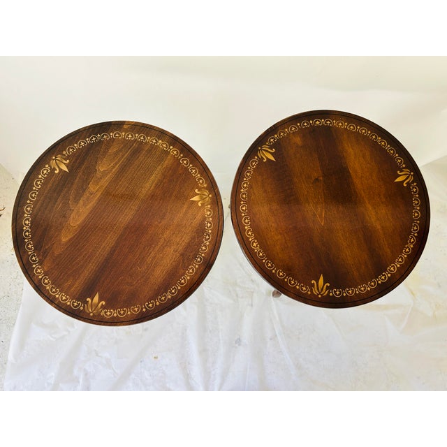 1970s Vintage L. Hitchcock Stencil Round Side Tables Pair For Sale In New York - Image 6 of 7