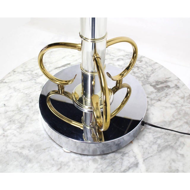 1970s Faux Bamboo 43" Tall Oversized Chrome and Brass Table Lamp MINT! For Sale - Image 5 of 8