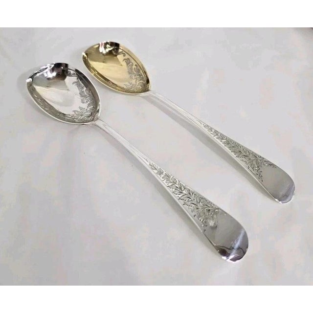 Antique Edwardian Sterling Silver Serving Spoons, Sheffield, 1905, Set of 2 For Sale - Image 3 of 14