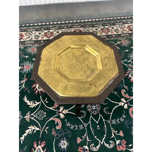 Early 1900s Antique Asian Brass Tray-Top Table For Sale - Image 10 of 13