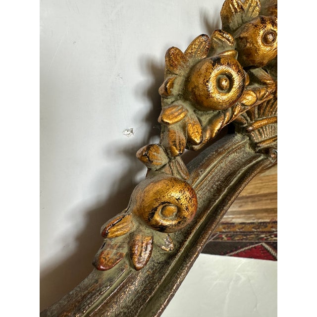 Wood Carved Wood Celadon Green & Gilded Mirror With Fruit For Sale - Image 7 of 7