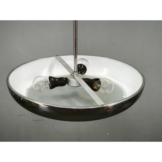 Silver Vintage Bauhaus UFO Chrome and Glass Pendant Light, Czechoslovakia, 1930s For Sale - Image 8 of 12