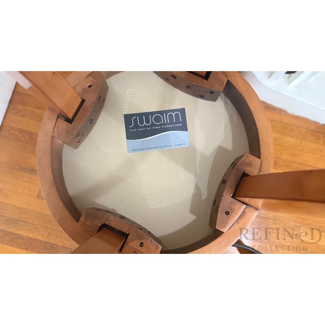 1990s Swaim Upholstered Counter Stools With Wood Bases and Metal Footrests - Set of 4 For Sale - Image 15 of 16