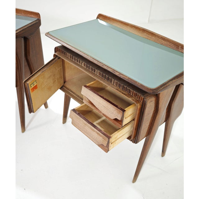 Mid-Century Modern Bedside Tables in Wood and Glass attributed to Vittorio Dassi for La Permanente Mobili Cantù, Italy, 1950, Set of 2 For Sale - Image 16 of 18