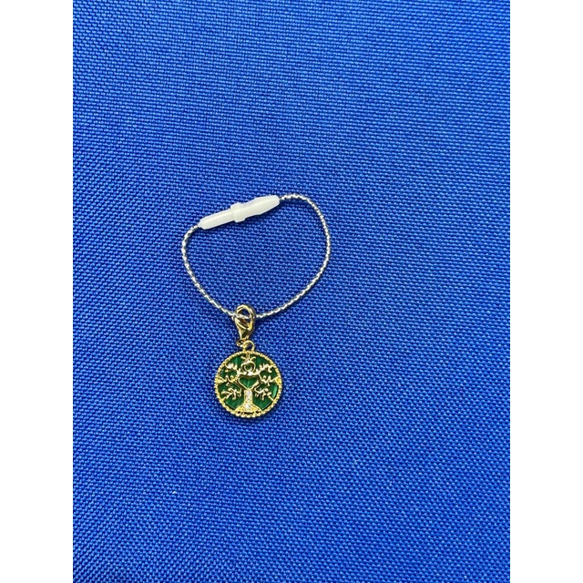 Diamond Tree of Life Nature Floral Flower Green Malachite Medallion Charm 18k For Sale - Image 4 of 10