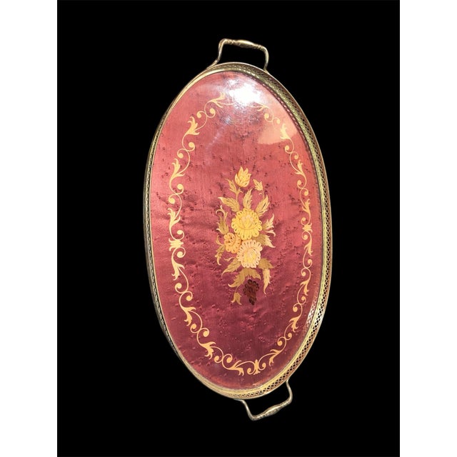 Wood MCM Italian Marquetry Inlaid Wood Floral Design Serving Tray For Sale - Image 7 of 7