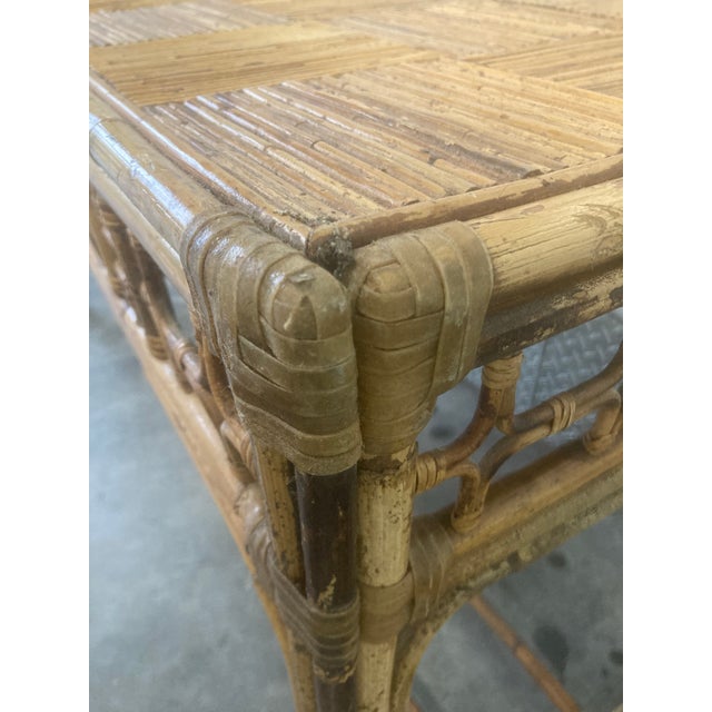 McGuire Mid-20th Century Bamboo Chinese Chippendale Fretwork Sofa or Hall Table With Parque Top For Sale - Image 4 of 12