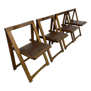 Mid-Century Modern Folding Walnut Dining Chairs - Set of 4 For Sale