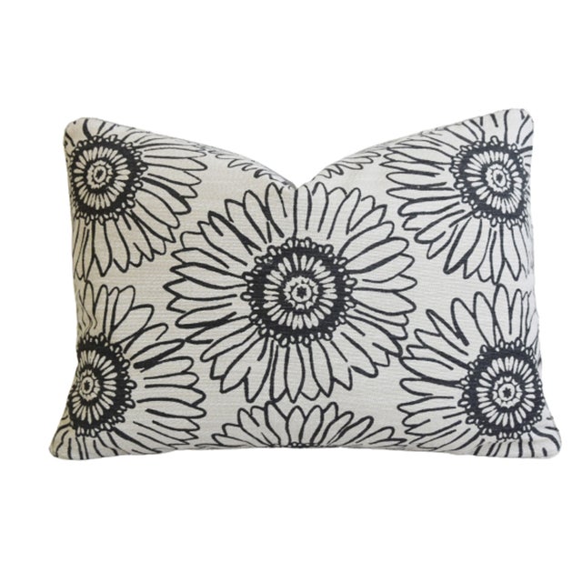 Pair custom-tailored designer pillows in Perennials Fabrics "Sunflower" luxurious linen fabric depicting a large sunflower...