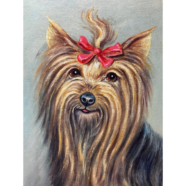 Wood Yorkshire Terrier Portrait “Duchess” With Congo Pink Bow, 1987 — After the Style of John Emms For Sale - Image 7 of 18