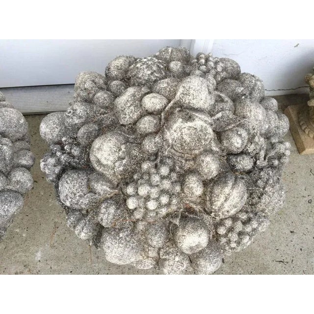 Gray Monumental Stone Fruit & Flower Baskets - Pair For Sale - Image 8 of 12