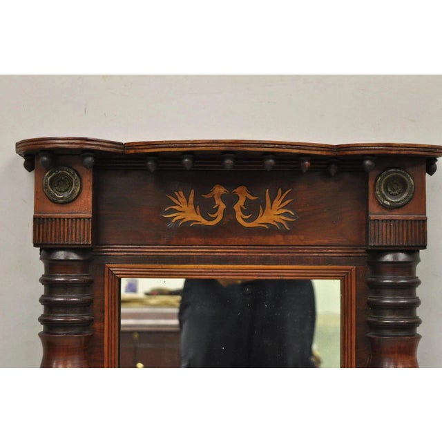 Traditional Antique American Empire Walnut Leaf Carved Wall Console Pier Mirror For Sale - Image 3 of 12