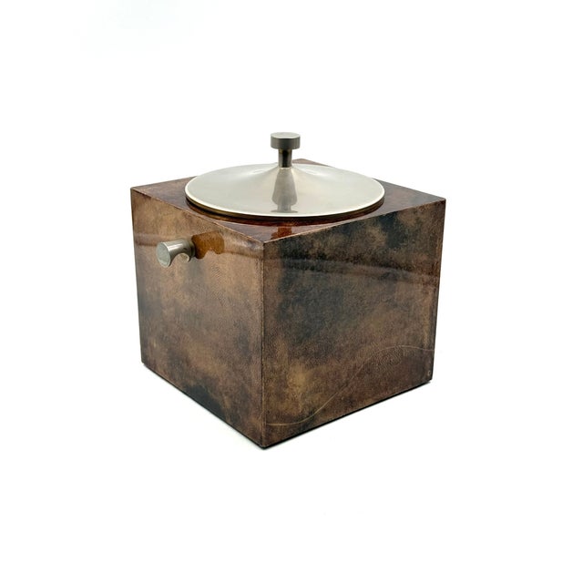 1950s Mid-Century Brown Parchment Ice Bucket, Aldo Tura, Italy For Sale - Image 9 of 15